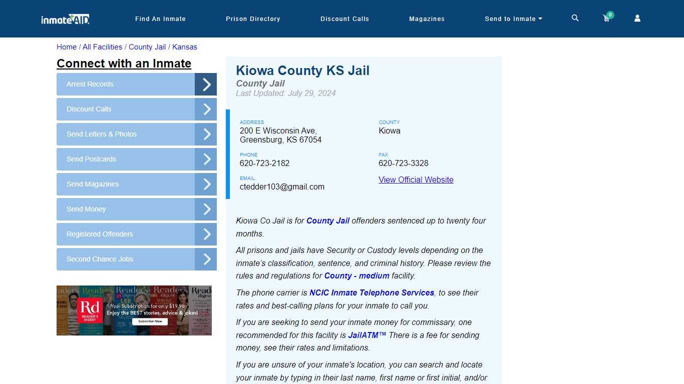 Kiowa County KS Jail - Inmate Locator