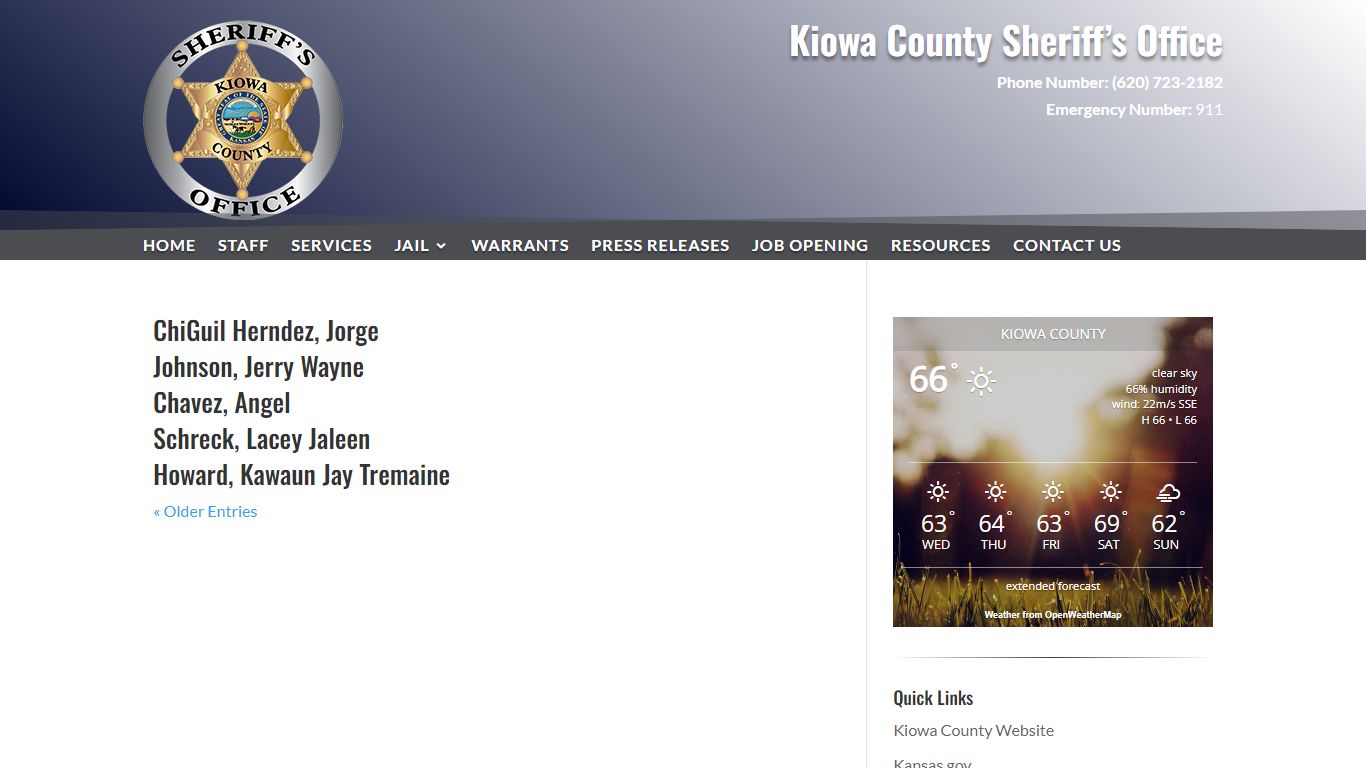 inmates | Kiowa County Sheriff's Office