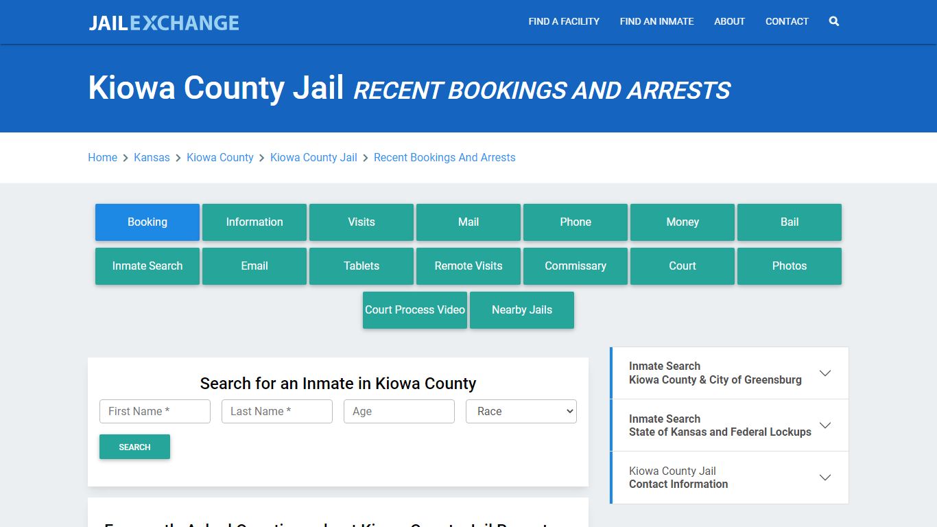 Kiowa County Jail KS Recent Arrests and Bookings - Jail Exchange